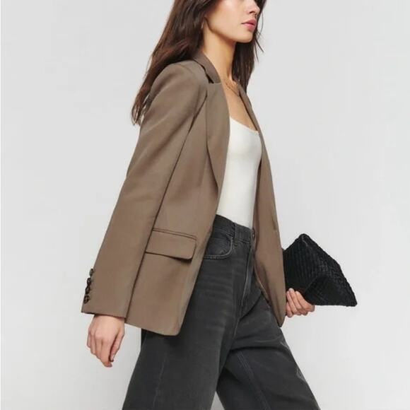 NEW Reformation The Classic Slim Blazer Notch Woven Mushroom Size Large - Picture 5 of 10